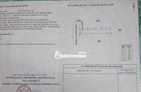 Bán đất mặt tiền huyện Đức Linh  Nguyễn Tri Phương có 100m2 ODT